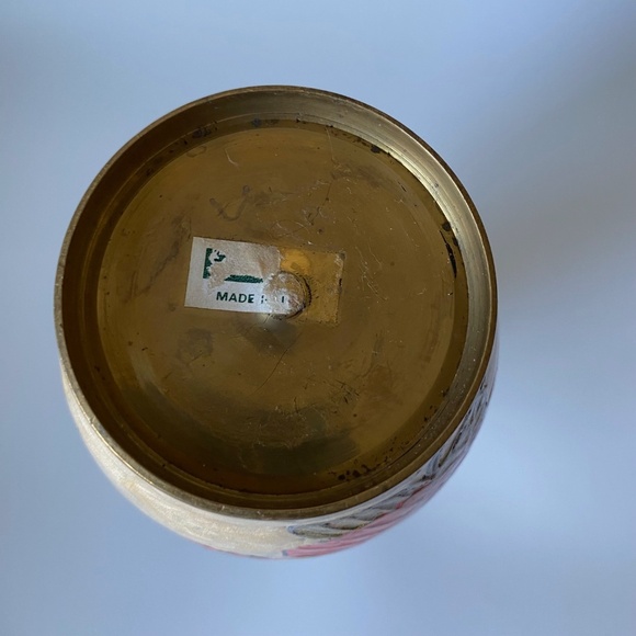Vintage Enamelled Brass Vase: Hand Painted Roses, Made in India - Picture 7 of 8